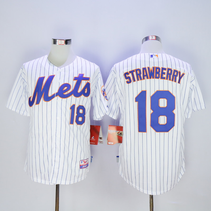 Men New York Mets 18 Strawberry White MLB Jerseys